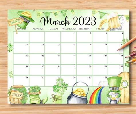 EDITABLE March 2023 Calendar Happy St.patrick's Day - Etsy Denmark