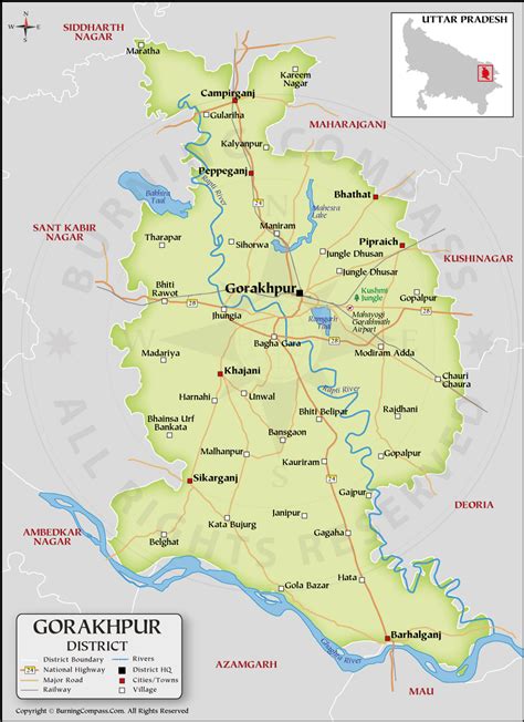 Gorakhpur District Map, District Map of Gorakhpur, Uttar Pradesh, India