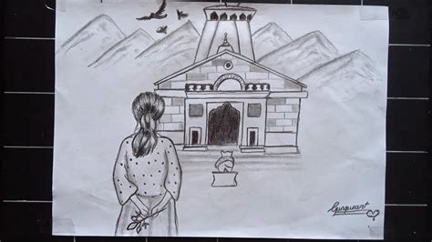 How to draw Kadarnath temple|| Kedarnath temple and a girl drawing ...