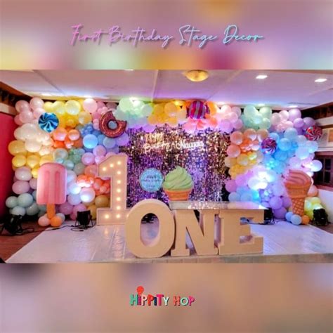 First Birthday Stage Decor By Hippity Hop | 1st birthday girl decorations, First birthday ...