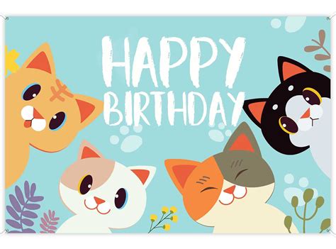 Buy Happy Birthday Banner Backdrop Sky Blue Cute Cat Theme Party Decor ...