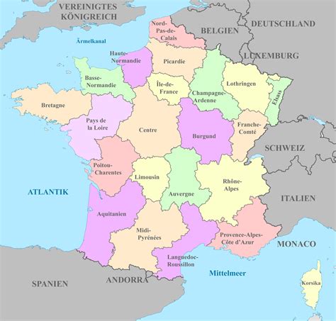 Frankreich Karte mit Regionen & Landkarten mit Provinzen