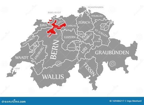 Solothurn Red Highlighted in Map of Switzerland Stock Illustration - Illustration of grey ...