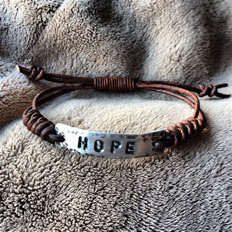 Hope Leather Bracelet, Hand-stamped