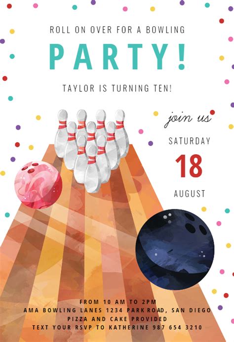 Bowling Birthday Party - Birthday Invitation Template (Free) | Greetings Island