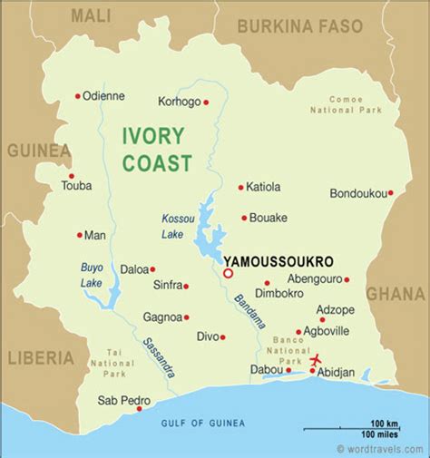 Ivory Coast Map, Ivory Coast Travel Maps from Word Travels