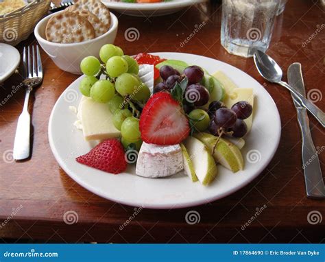 Fruit and Cheese Plate on Table Stock Photo - Image of fork, eating: 17864690