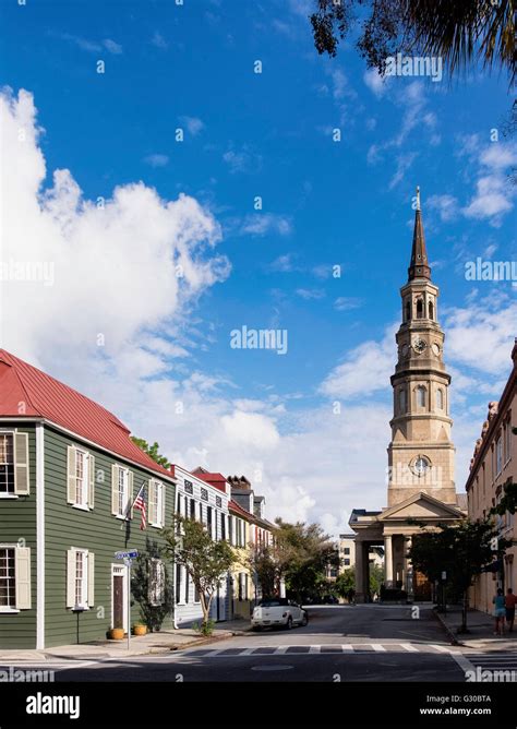 View towards St. Philip's Episcopal Church on Church Street, Charleston ...