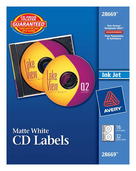 Avery CD Labels, White, Laser/Inkjet, 16 Disc Labels/32 Spine Labels (28669) – Walmart Inventory ...