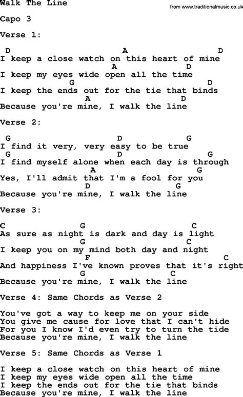 Johnny Cash song: Walk The Line, lyrics and chords