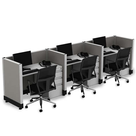 Office Hoteling 39 High Unpowered - Small Office Cubicles 39H 3pack Inline Unpowered