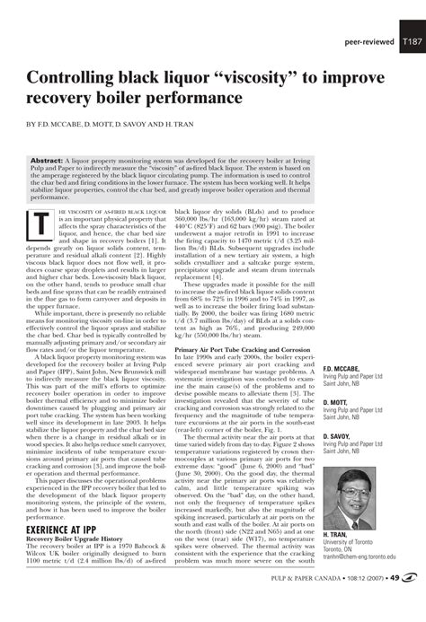 (PDF) Controlling black liquor "viscosity" to improve recovery boiler performance