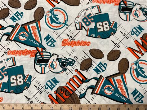 RARE NFL Miami Dolphins Football Vintage 100% Cotton Fabric | Etsy