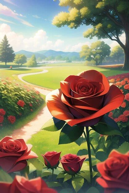 Premium AI Image | A painting of a red rose in a garden