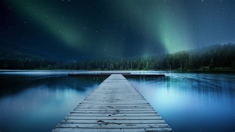 landscape jetty lake night sky 8k iMac Wallpaper Download | AllMacWallpaper