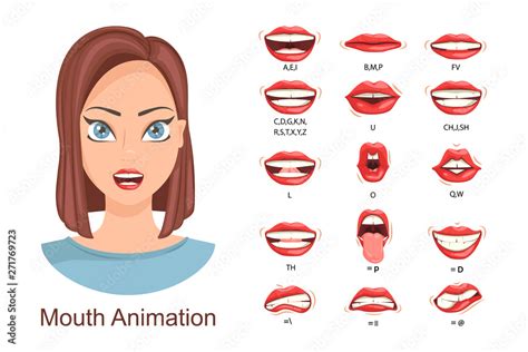 Female lip sync. Lip sync collection for animation. Female mouth animation. Phoneme mouth chart ...