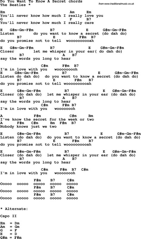 Song Lyrics with guitar chords for Do You Want To Know A Secret in 2022 | Lyrics and chords ...