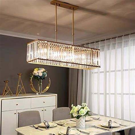 Moooni Modern Rectangular Crystal Chandelier Rectangle Pendant Light Fixture for Kitchen Island ...