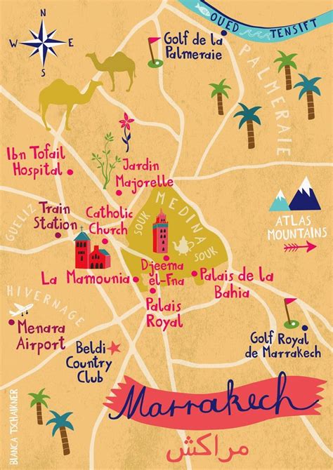 Illustrated map of Marrakech, Morocco by bianca tschaikner | Illustrated map, Marrakech ...