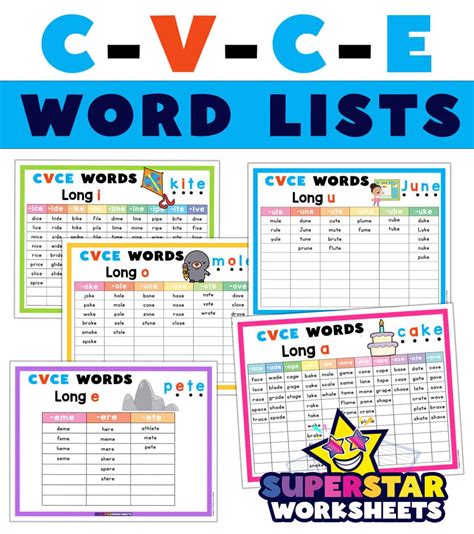 CVCE Words List - Superstar Worksheets