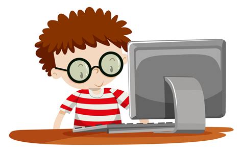 A boy using computer 594366 Vector Art at Vecteezy