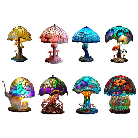 Mushroom Table Lamps Stained Resin Plant Series Lamp Night Light ...
