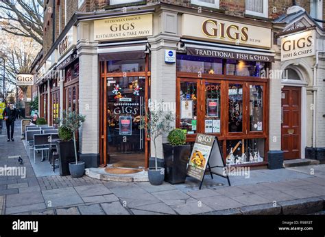 Gigs Traditional Fish and Chip Shop front on the corner of Tottenham St, Bloomsbury, London W1 ...