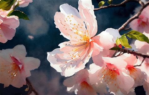 Premium Photo | Peach blossom watercolor painting style