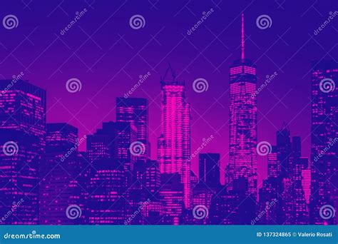 Night View of Lower Manhattan Skyline in New York Stock Image - Image ...