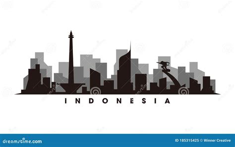 Jakarta Skyline and Landmarks Silhouette Vector Stock Vector - Illustration of monument ...