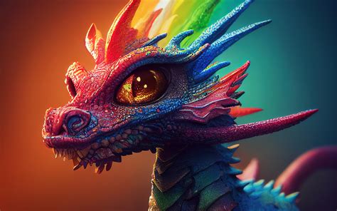 Rainbow dragon Wallpaper 4K, Colorful background, Midjourney