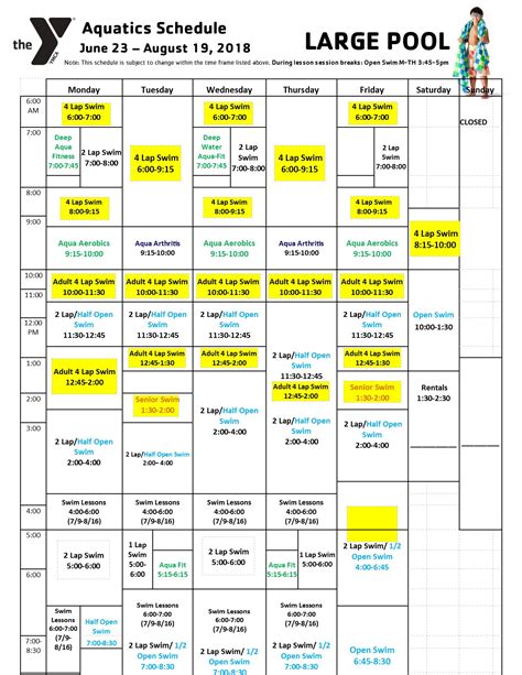 Pool Schedule for the Oneonta Family YMCA