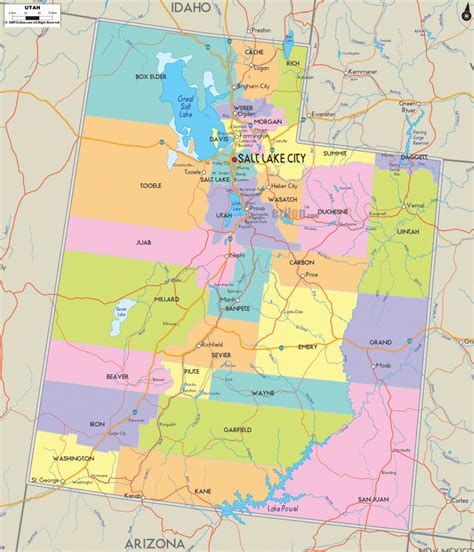 Map Of State Of Utah, With Outline Of The State Cities, Towns And ...