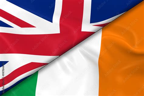 Flags of the United Kingdom and Ireland Divided Diagonally - 3D Render ...