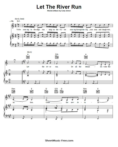 Let The River Run Sheet Music Carly Simon - ♪ SHEETMUSIC-FREE.COM