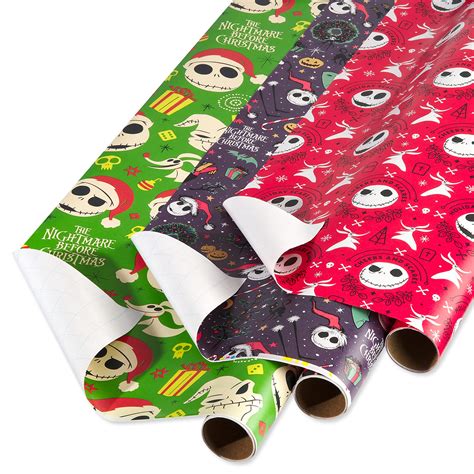 American Greetings Nightmare Before Christmas Wrapping Paper Bundle with Cut Lines, Jack ...