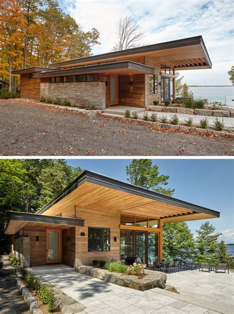 A Contemporary Cottage With A Cantilevered Roof Overlooks A Lake In Canada | Contemporary ...