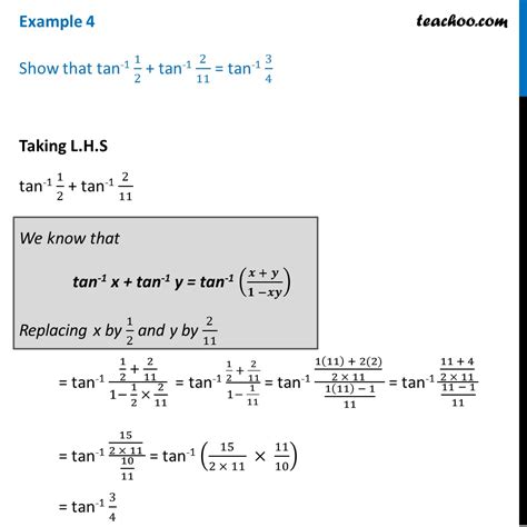 Question 1 - Show tan-1 1/2 + tan-1 2/11 = tan-1 3/4 - Examples