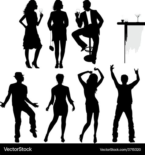 Several people are dancing on the party silhouette