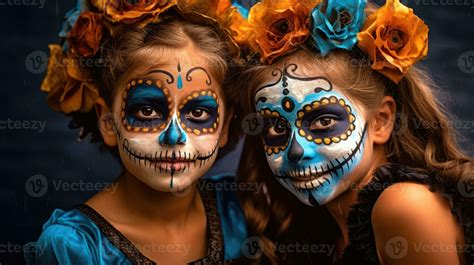 Kids painting their faces for Halloween. Generative AI 30709733 Stock ...