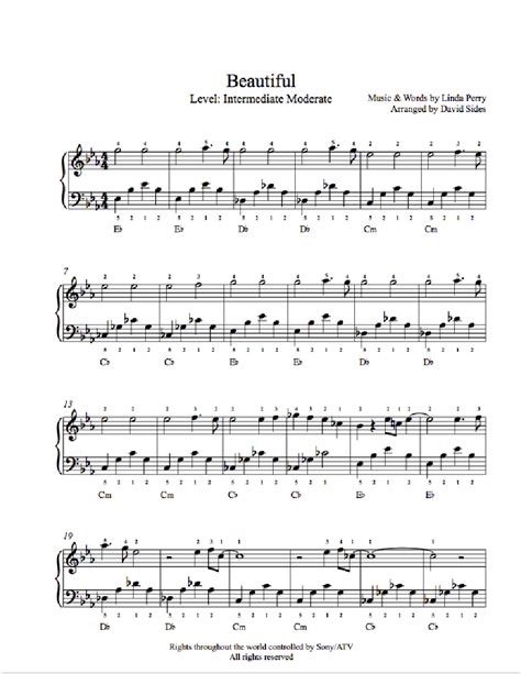 Beautiful by Christina Aguilera Piano Sheet Music | Intermediate Level