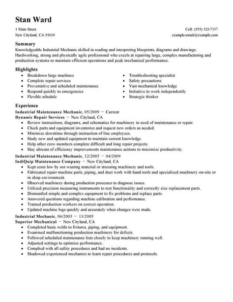 Industrial Maintenance Mechanic | Resume Examples | LiveCareer | Resume examples, Job resume ...