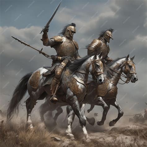 Premium AI Image | Medieval battle war soldiers on horses Ai Generative