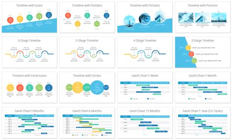 Timeline and Gantt chart toolkit for PowerPoint with 16 slides in flat ...