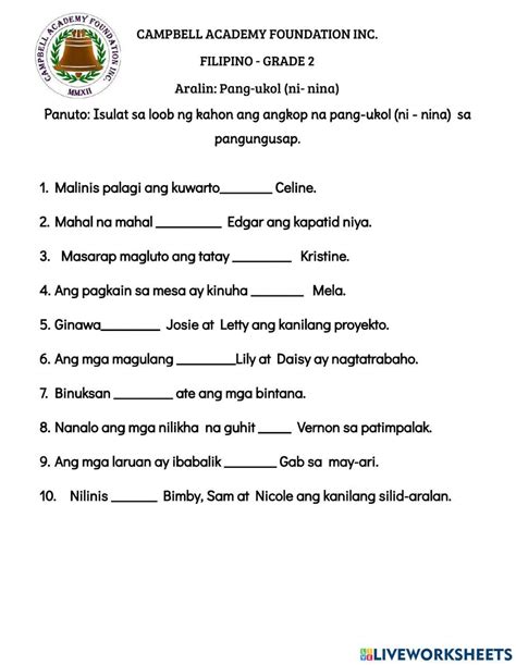 Asynchronous Activity - Pang-ukol (ni-nina) online exercise for | Live Worksheets