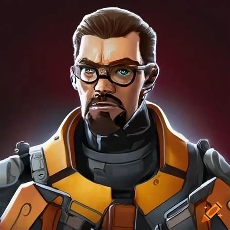 Gordon freeman half life 2 orange and black robot suit human head ...