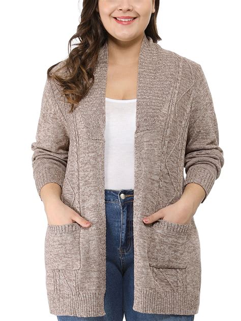 Women's Plus Size Two Pockets Open Front Sweater Cardigan - Walmart.com