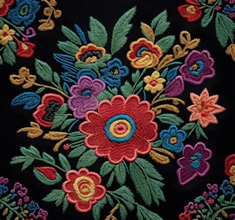 Premium AI Image | Mexican floral embroidery and black background