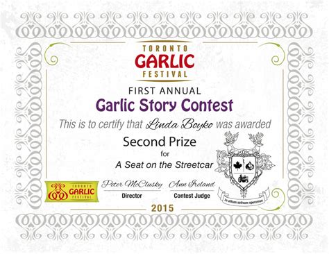 2nd Prize Certificate e1446005765803 - Toronto Garlic Festival