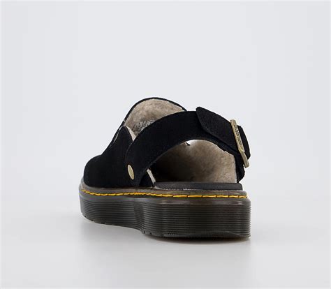 Dr. Martens Carlson Mules Black Suede Cream Sherpa - Flat Shoes for Women